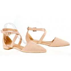 Czółenka sandały zamszowe na niskim obcasie beżowe