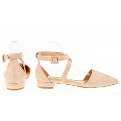 Czółenka sandały zamszowe na niskim obcasie beżowe
