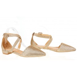 Czółenka sandały na niskim obcasie złote z brokatem