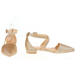 Czółenka sandały na niskim obcasie złote z brokatem