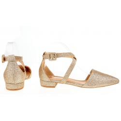 Czółenka sandały na niskim obcasie złote z brokatem