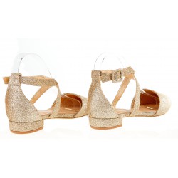 Czółenka sandały na niskim obcasie złote z brokatem