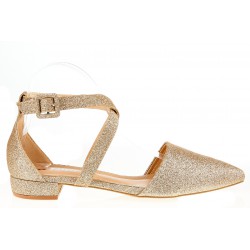 Czółenka sandały na niskim obcasie złote z brokatem