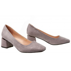 Czółenka zamszowe na niskim słupku 5 cm. szare