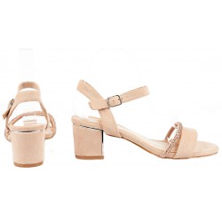 Sandały zamszowe na obcasie słupku 5,5 cm. nude