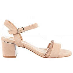 Sandały zamszowe na obcasie słupku 5,5 cm. nude