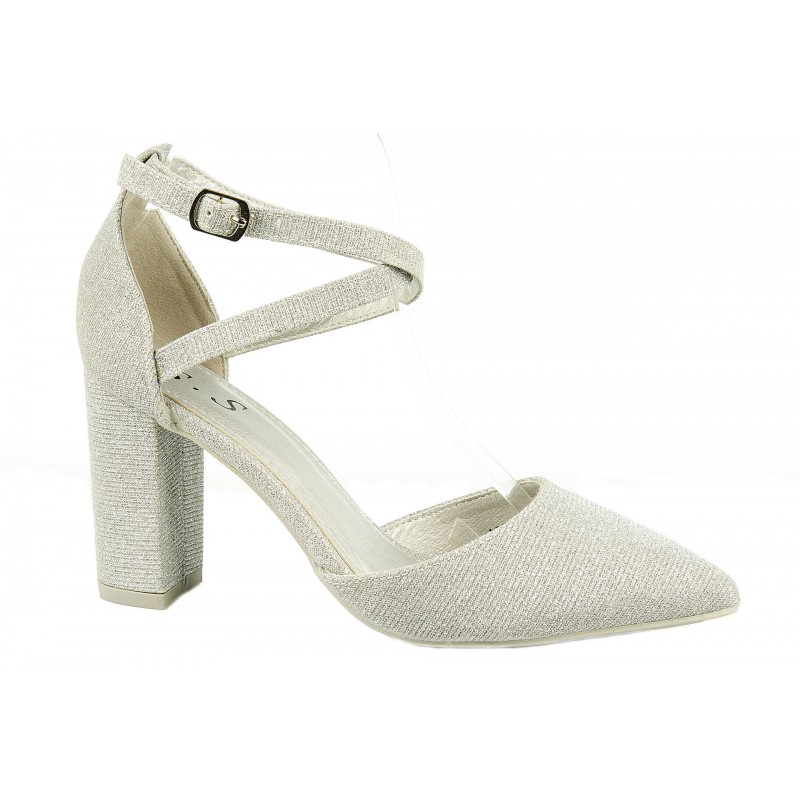 Czółenka sandały na obcasie słupku 8,5 cm. srebrne