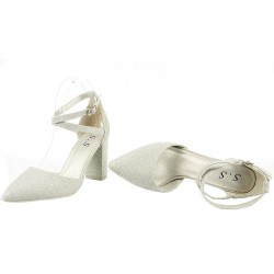 Czółenka sandały na obcasie słupku 8,5 cm. srebrne