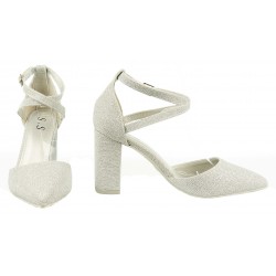 Czółenka sandały na obcasie słupku 8,5 cm. srebrne