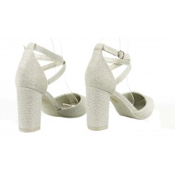 Czółenka sandały na obcasie słupku 8,5 cm. srebrne