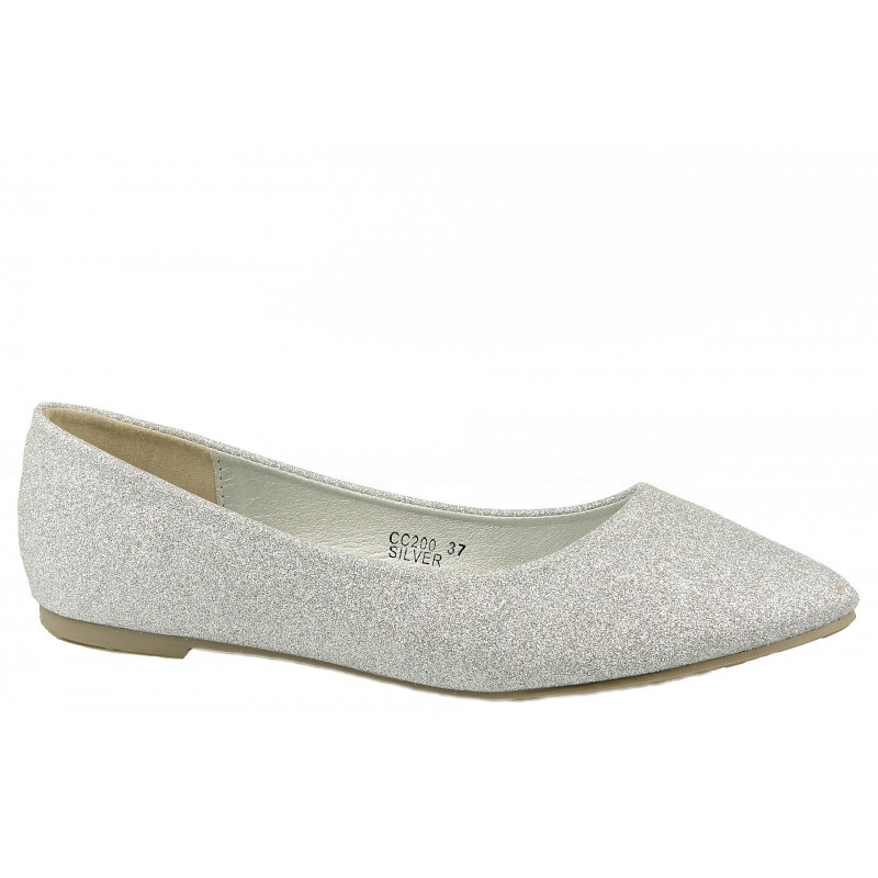 Balerinki baletki płaskie srebrne brokatowe