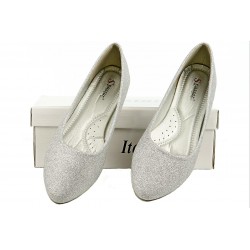 Balerinki baletki płaskie srebrne brokatowe