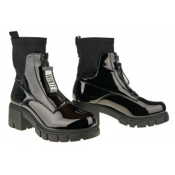 Botki na grubej podeszwie lakierowane stretch czarne