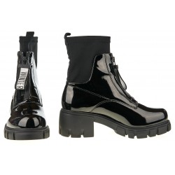 Botki na grubej podeszwie lakierowane stretch czarne