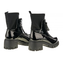 Botki na grubej podeszwie lakierowane stretch czarne
