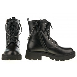 Botki na grubej podeszwie sznurowane zamek czarne