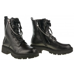 Botki na grubej podeszwie sznurowane zamek czarne