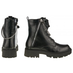 Botki na grubej podeszwie sznurowane zamek czarne