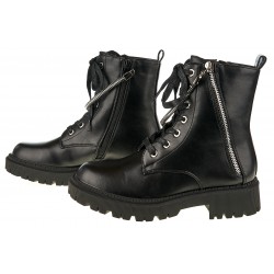 Botki na grubej podeszwie sznurowane zamek czarne
