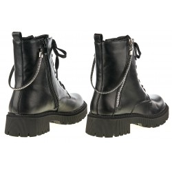 Botki na grubej podeszwie sznurowane zamek czarne