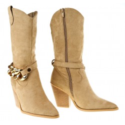 Kozaki kowbojki zamszowe na słupku 8 cm. khaki