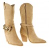 Kozaki kowbojki zamszowe na słupku 8 cm. khaki