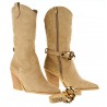 Kozaki kowbojki zamszowe na słupku 8 cm. khaki
