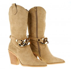 Kozaki kowbojki zamszowe na słupku 8 cm. khaki