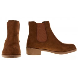 Botki zamszowe sztyblety na niskim obcasie brązowe