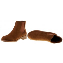 Botki zamszowe sztyblety na niskim obcasie brązowe