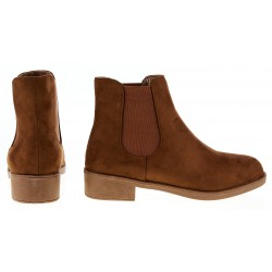Botki zamszowe sztyblety na niskim obcasie brązowe