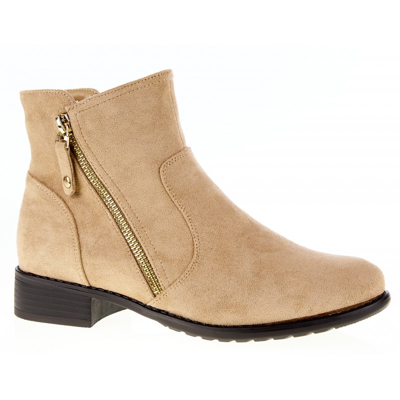 Botki zamszowe na niskim obcasie khaki