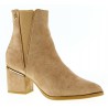 Botki zamszowe na słupku 7 cm. szpic beż khaki