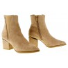 Botki zamszowe na słupku 7 cm. szpic beż khaki