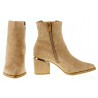 Botki zamszowe na słupku 7 cm. szpic beż khaki