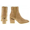 Botki zamszowe na słupku 7 cm. szpic beż khaki