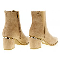 Botki zamszowe na słupku 7 cm. szpic beż khaki