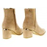 Botki zamszowe na słupku 7 cm. szpic beż khaki