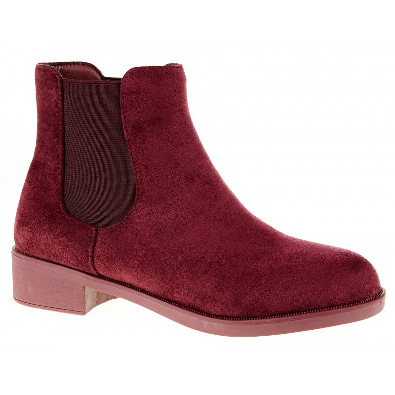Botki zamszowe sztyblety na niskim obcasie bordowe