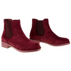 Botki zamszowe sztyblety na niskim obcasie bordowe