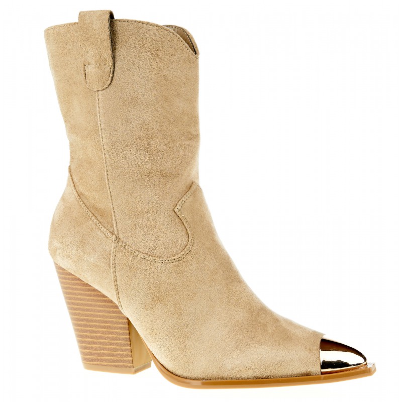 Botki kozaki kowbojki zamszowe na słupku 8,5 cm. beżowe khaki