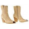 Botki kozaki kowbojki zamszowe na słupku 8,5 cm. beżowe khaki