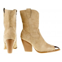 Botki kozaki kowbojki zamszowe na słupku 8,5 cm. beżowe khaki