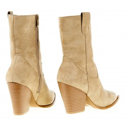 Botki kozaki kowbojki zamszowe na słupku 8,5 cm. beżowe khaki
