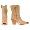 Botki kozaki kowbojki zamszowe na słupku 8,5 cm. beżowe nude