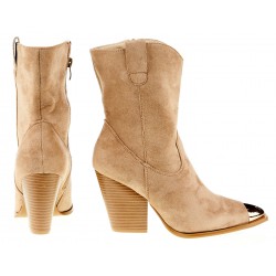 Botki kozaki kowbojki zamszowe na słupku 8,5 cm. beżowe nude
