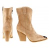 Botki kozaki kowbojki zamszowe na słupku 8,5 cm. beżowe nude
