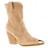 Botki kozaki kowbojki zamszowe na słupku 8,5 cm. beżowe nude