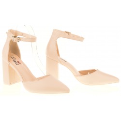 Czółenka sandały na obcasie słupku 8 cm. beżowe