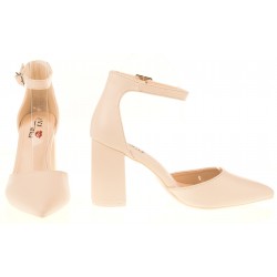 Czółenka sandały na obcasie słupku 8 cm. beżowe